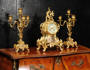 Cloisonne Enamel and Gilt Bronze Rococo Clock Set by Samuel Marti